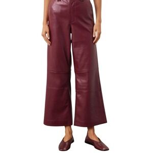 Joe's Jeans The Mia Burgundy Vegan Leather High Rise Wide Leg Trouser Style 30/8